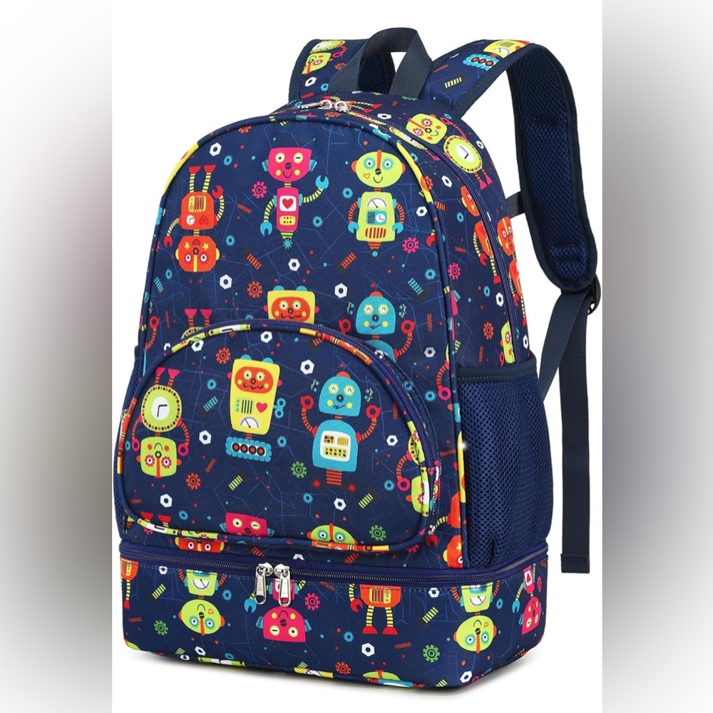New Colorful Kids Robot Backpack with Lunch Compartment Preschool Elementary